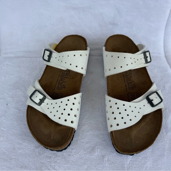 Birkis made in Germen White and Brown Sandals with Contoured Footbed - Picture 1 of 13